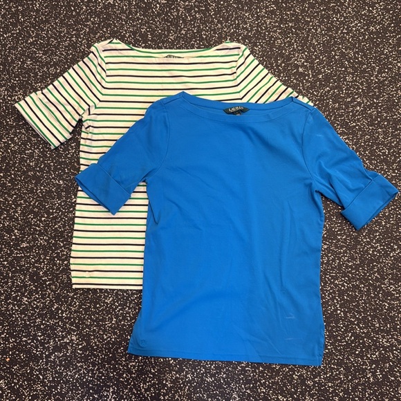 Ralph Lauren Boat Neck shirt top size Large Lrg L womens blue white stripes - Picture 2 of 12